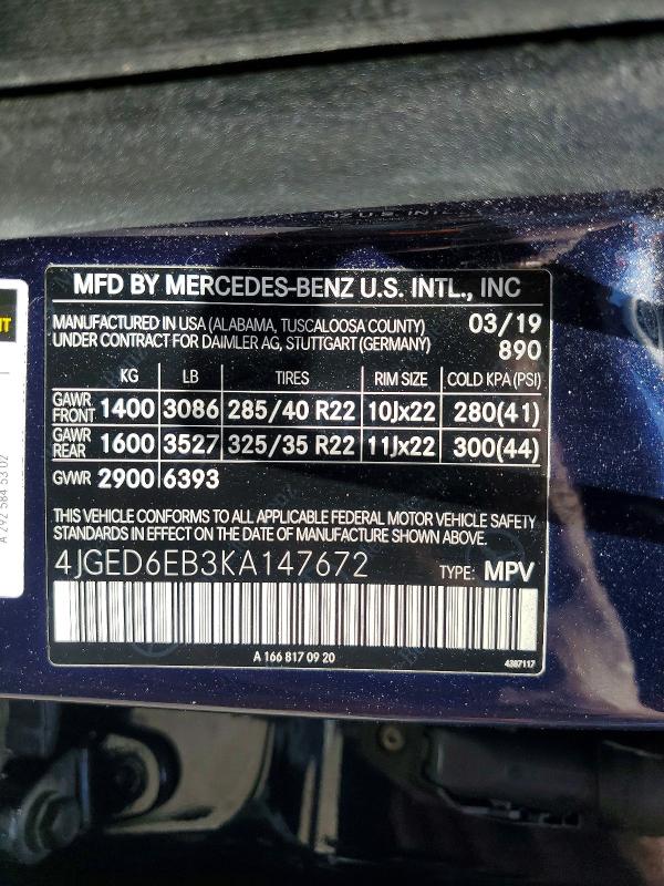 Aukcja sprzedaży 2019 Mercedes-benz Gle Coupe, vin: 4JGED6EB3KA147672, numer aukcji: 60117116