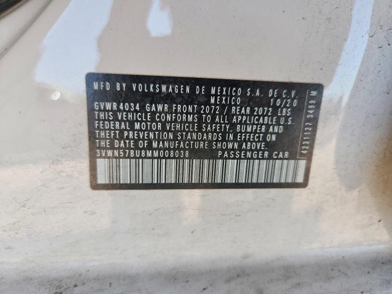 Aukcja sprzedaży 2021 Volkswagen Jetta, vin: 3VWN57BU8MM008038, numer aukcji: 59739776