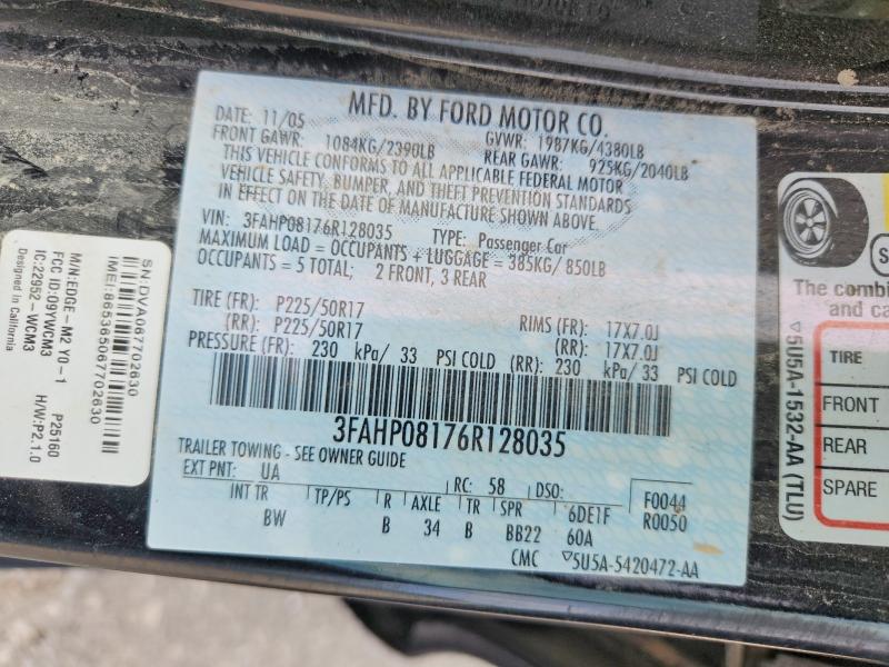 Продаж на аукціоні авто 2006 Ford Fusion, vin: 3FAHP08176R128035, номер лоту: 62122966