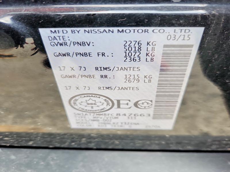 Продажа на аукционе авто 2015 Nissan Rogue S/sv/sl, vin: 5N1AT2MM8FC847663, номер лота: 58615466
