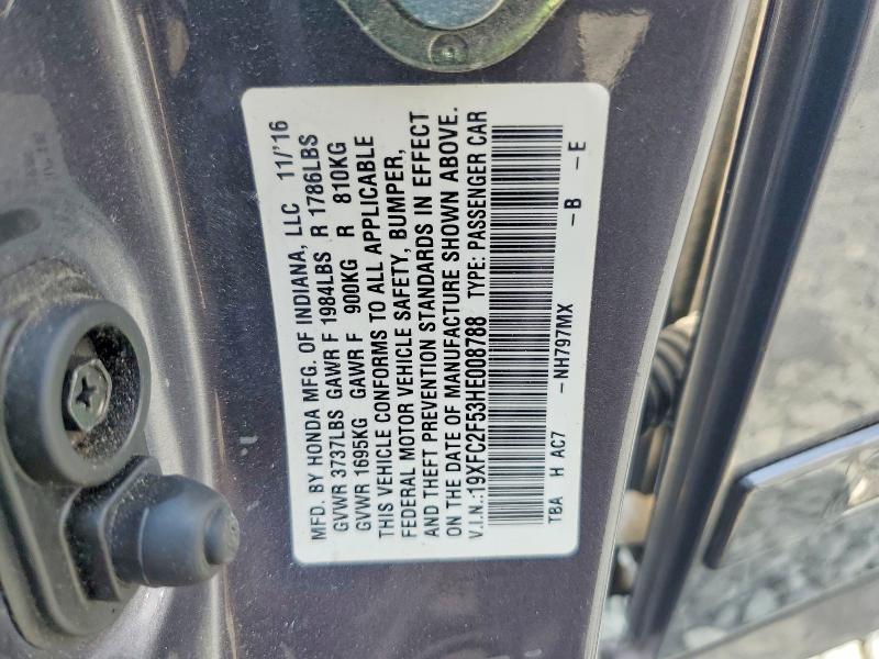 Продаж на аукціоні авто 2017 Honda Civic, vin: 19XFC2F53HE008788, номер лоту: 60377936