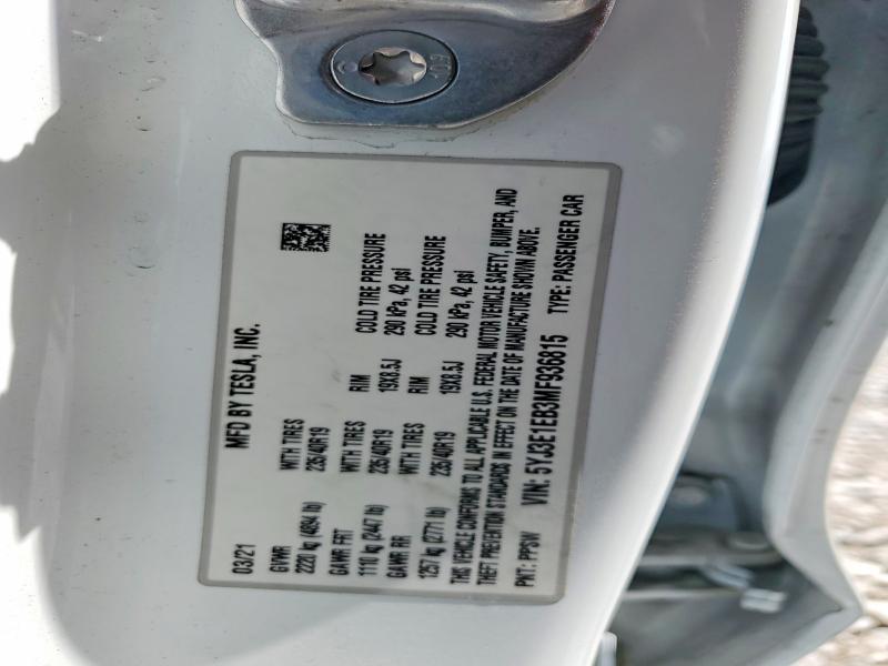 2021 Tesla Model 3 მანქანა იყიდება აუქციონზე, vin: 5YJ3E1EB3MF936815, აუქციონის ნომერი: 60490356