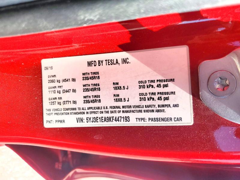 Aukcja sprzedaży 2019 Tesla Model 3, vin: 5YJ3E1EA9KF447193, numer aukcji: 63014496