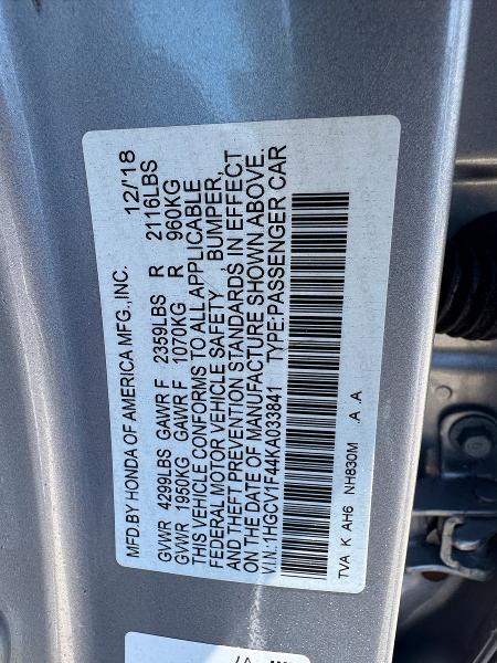 Продажа на аукционе авто 2019 Honda Accord, vin: 1HGCV1F44KA033841, номер лота: 60635136