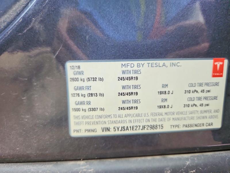 Продажа на аукционе авто 2018 Tesla Model S, vin: 5YJSA1E27JF298815, номер лота: 61155156