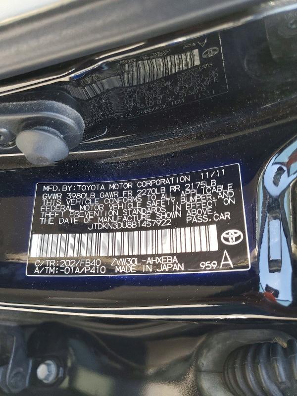 Aukcja sprzedaży 2011 Toyota Prius, vin: JTDKN3DU8B1457922, numer aukcji: 60505156