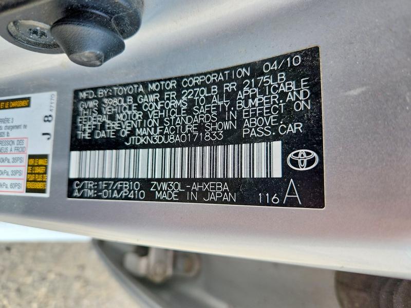 Aukcja sprzedaży 2010 Toyota Prius, vin: JTDKN3DU8A0171833, numer aukcji: 60656806