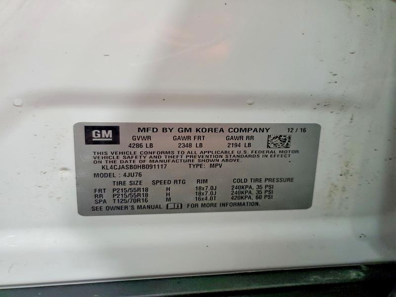 62327866 :رقم المزاد ، KL4CJASB0HB091117 vin ، 2017 Buick Encore مزاد بيع