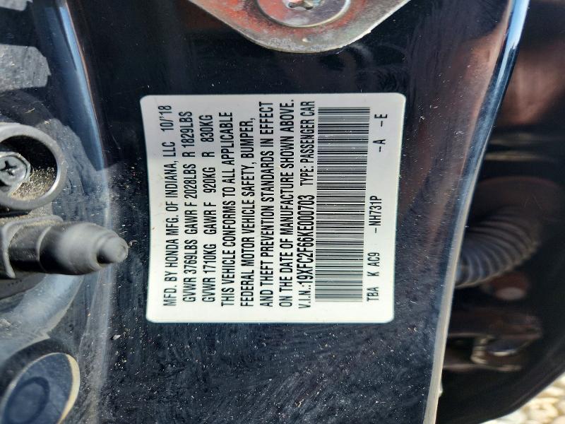 Продаж на аукціоні авто 2019 Honda Civic, vin: 19XFC2F66KE000703, номер лоту: 59336106