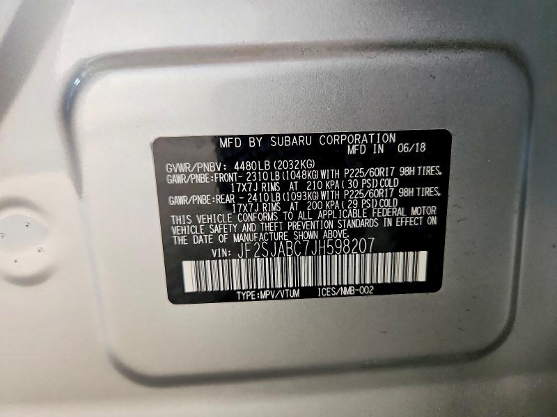 Aukcja sprzedaży 2018 Subaru Forester, vin: JF2SJABC7JH598207, numer aukcji: 85972665