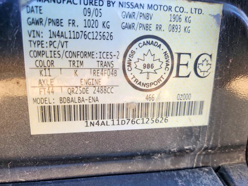 2006 Nissan Altima მანქანა იყიდება აუქციონზე, vin: 1N4AL11D76C125626, აუქციონის ნომერი: 58974626