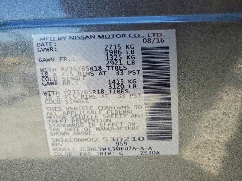 Aukcja sprzedaży 2016 Infiniti Qx60, vin: 5N1AL0MM0GC530210, numer aukcji: 62117666