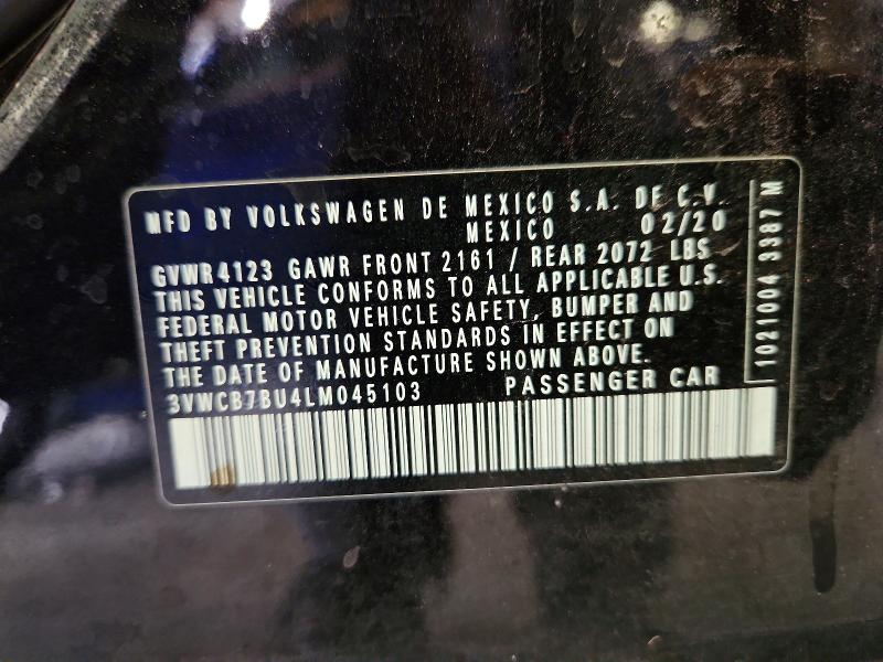 2020 Volkswagen Jetta მანქანა იყიდება აუქციონზე, vin: 3VWCB7BU4LM045103, აუქციონის ნომერი: 61909576