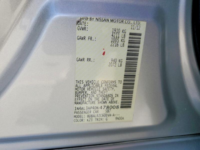 Aukcja sprzedaży 2013 Nissan Altima, vin: 1N4AL3AP4DN478008, numer aukcji: 85614885