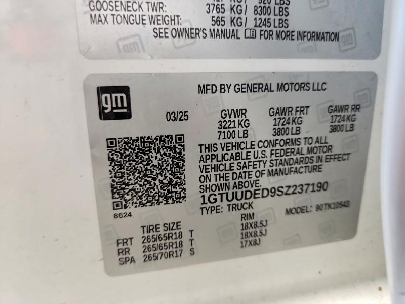 Aukcja sprzedaży 2025 Gmc Sierra, vin: 1GTUUDED9SZ237190, numer aukcji: 59828776