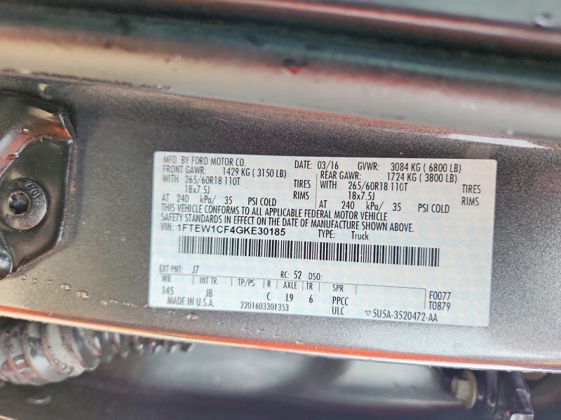 Продаж на аукціоні авто 2016 Ford F150, vin: 1FTEW1CF4GKE30185, номер лоту: 59710016
