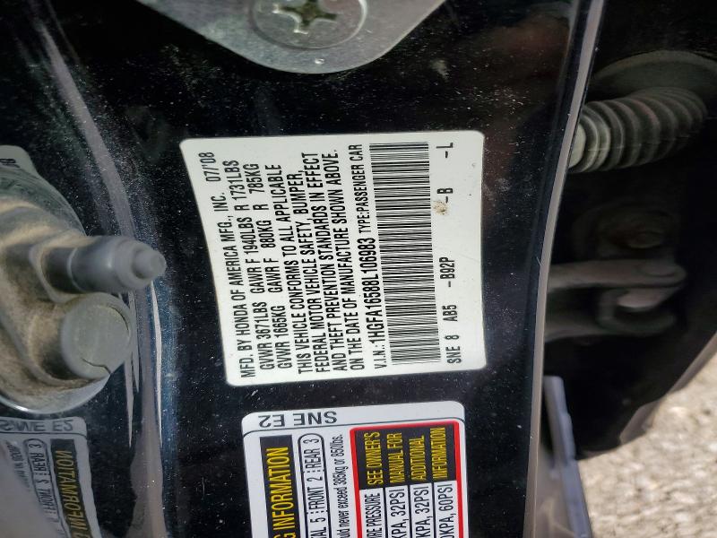 62312616 :رقم المزاد ، 1HGFA16588L106983 vin ، 2008 Honda Civic مزاد بيع