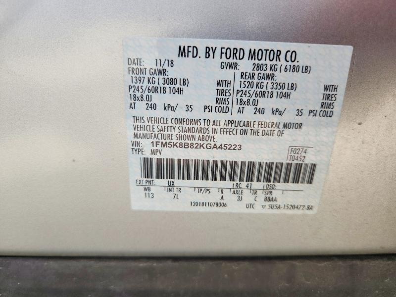 85629335 :رقم المزاد ، 1FM5K8B82KGA45223 vin ، 2019 Ford Explorer مزاد بيع