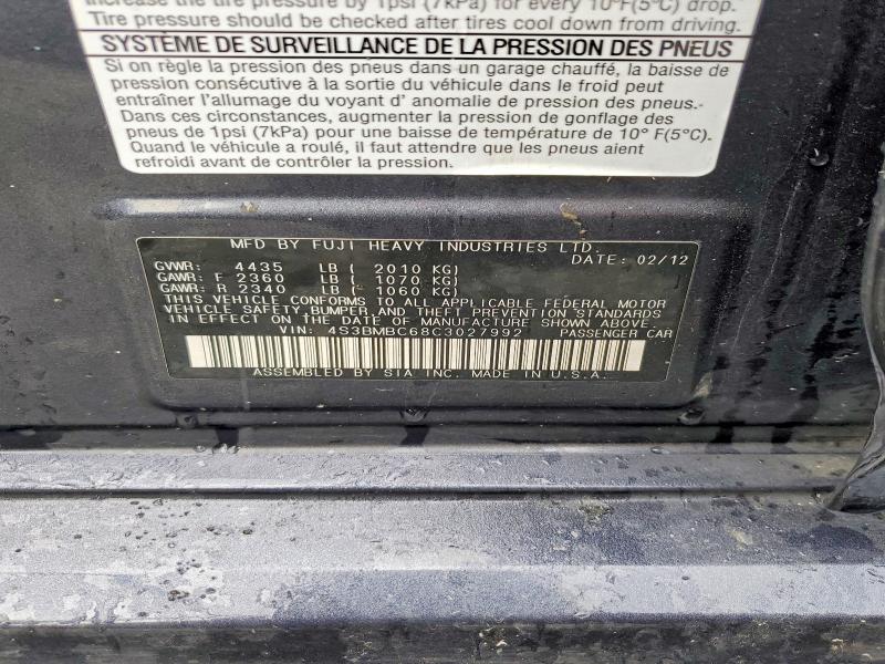2012 Subaru Legacy მანქანა იყიდება აუქციონზე, vin: 4S3BMBC68C3027992, აუქციონის ნომერი: 61350496