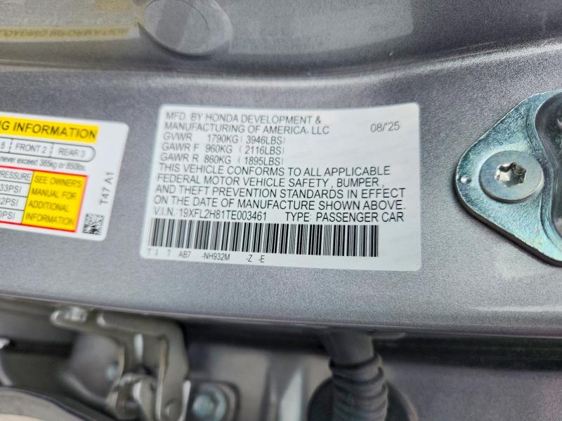 61718616 :رقم المزاد ، 19XFL2H81TE003461 vin ، 2026 Honda Civic مزاد بيع