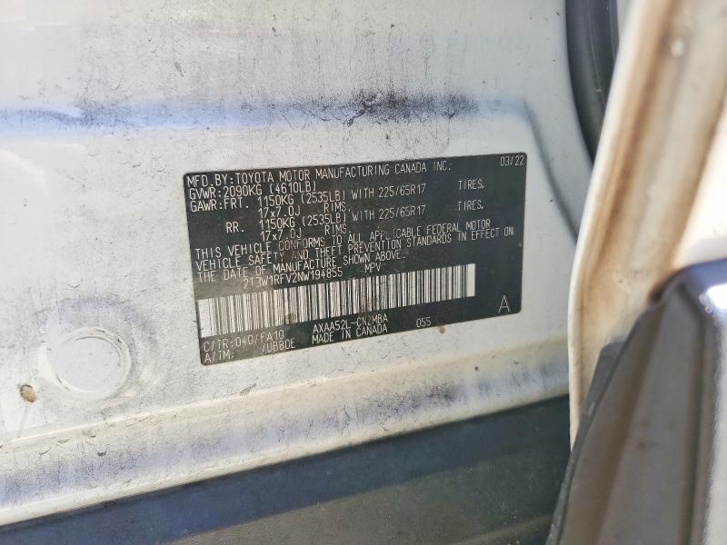 59703126 :رقم المزاد ، 2T3W1RFV2NW194855 vin ، 2022 Toyota Rav4 مزاد بيع