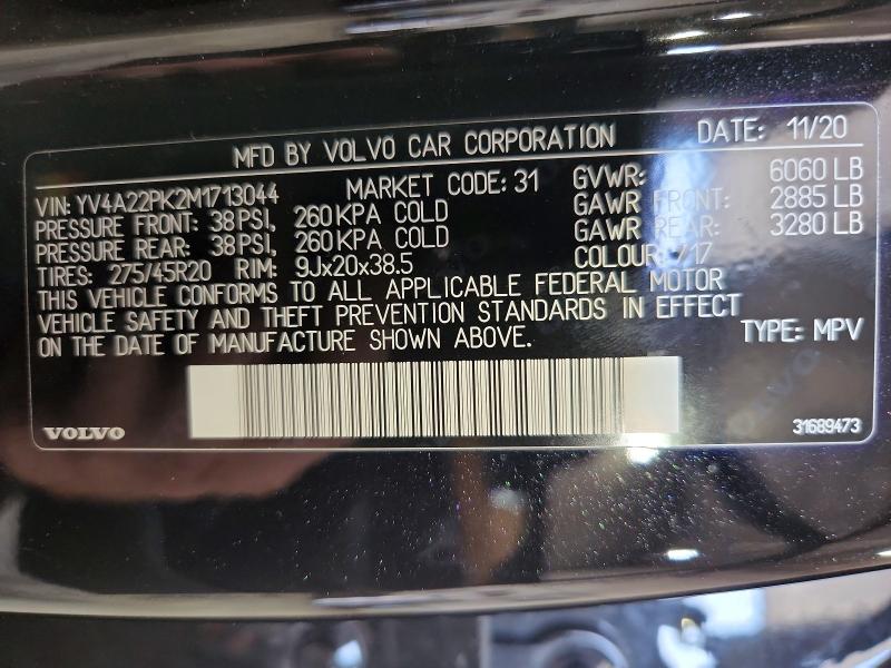 Продаж на аукціоні авто 2021 Volvo Xc90, vin: YV4A22PK2M1713044, номер лоту: 62827416
