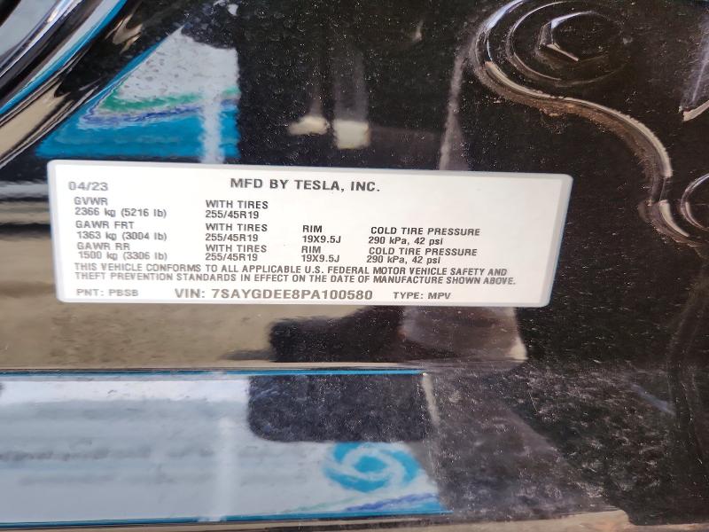 2023 Tesla Model Y მანქანა იყიდება აუქციონზე, vin: 7SAYGDEE8PA100580, აუქციონის ნომერი: 59691456