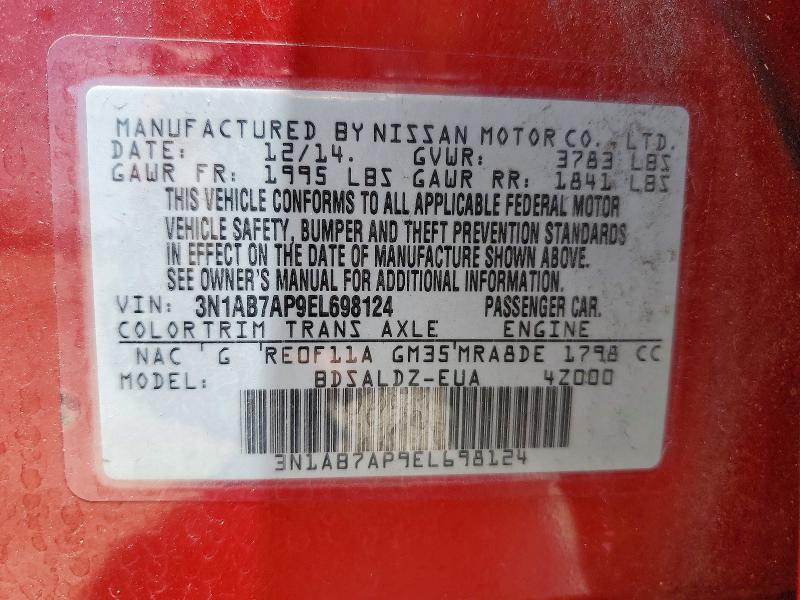Aukcja sprzedaży 2014 Nissan Sentra, vin: 3N1AB7AP9EL698124, numer aukcji: 61386996