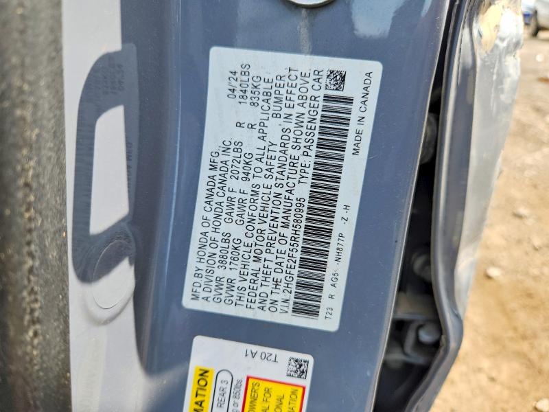60068116 :رقم المزاد ، 2HGFE2F55RH580995 vin ، 2024 Honda Civic مزاد بيع
