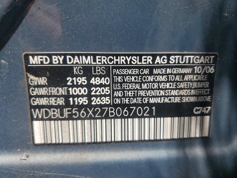 Aukcja sprzedaży 2007 Mercedes-benz E, vin: WDBUF56X27B067021, numer aukcji: 62293796