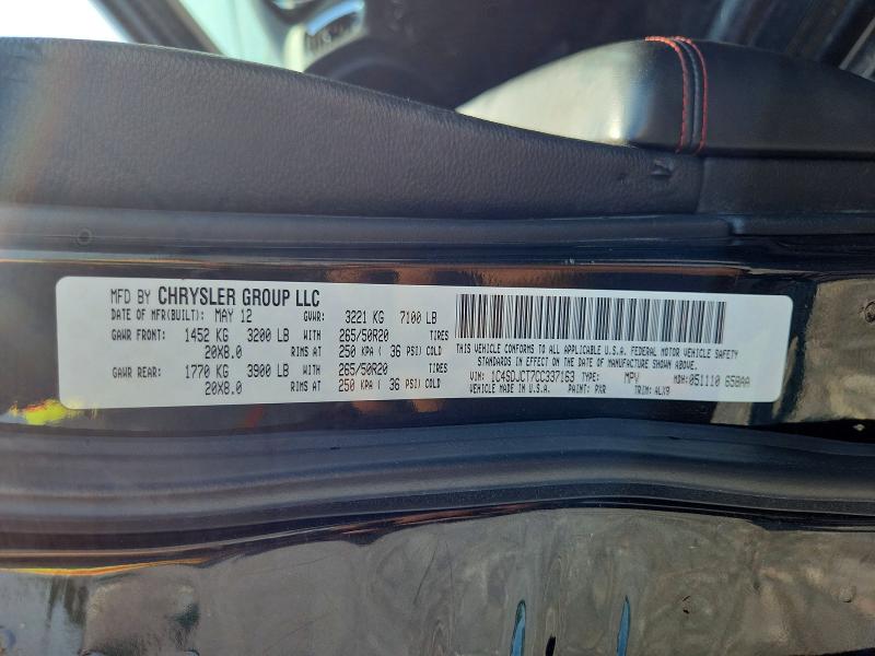 60171336 :رقم المزاد ، 1C4SDJCT7CC337163 vin ، 2012 Dodge Durango مزاد بيع