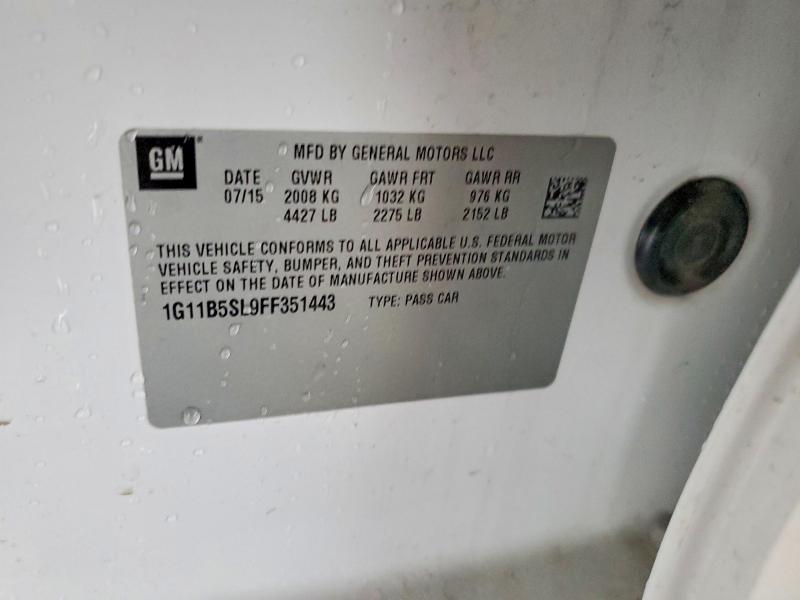 2015 Chevrolet Malibu მანქანა იყიდება აუქციონზე, vin: 1G11B5SL9FF351443, აუქციონის ნომერი: 60857766