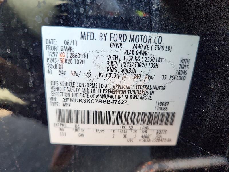 Aukcja sprzedaży 2011 Ford Edge, vin: 2FMDK3KC7BBB47627, numer aukcji: 61889846