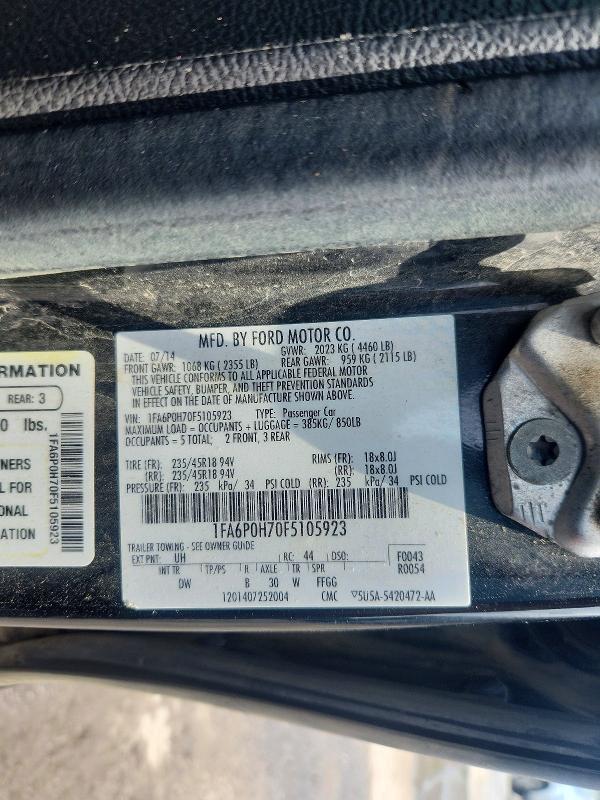 2015 Ford Fusion მანქანა იყიდება აუქციონზე, vin: 1FA6P0H70F5105923, აუქციონის ნომერი: 62503996