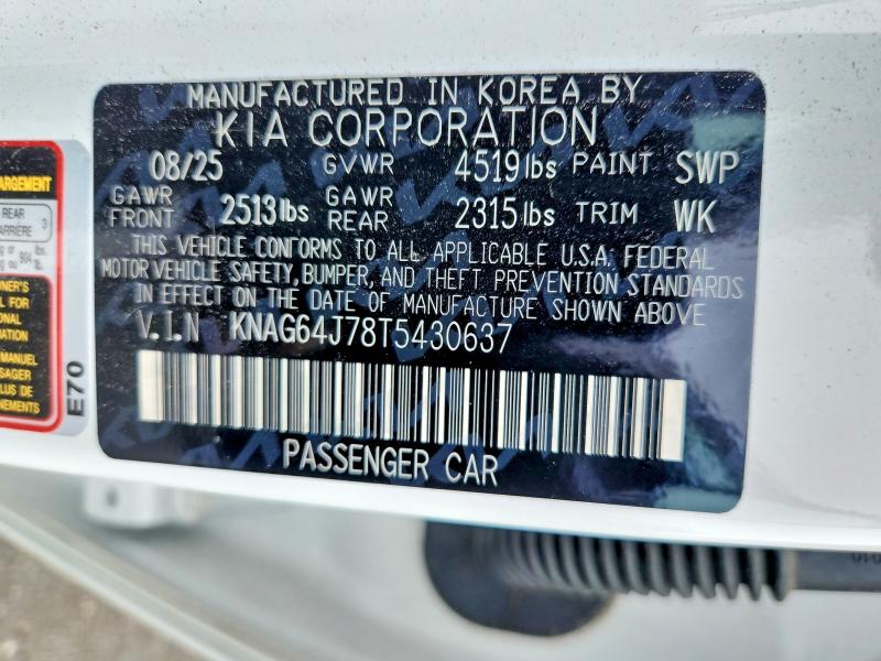 Aukcja sprzedaży 2026 Kia K5, vin: KNAG64J78T5430637, numer aukcji: 58064176