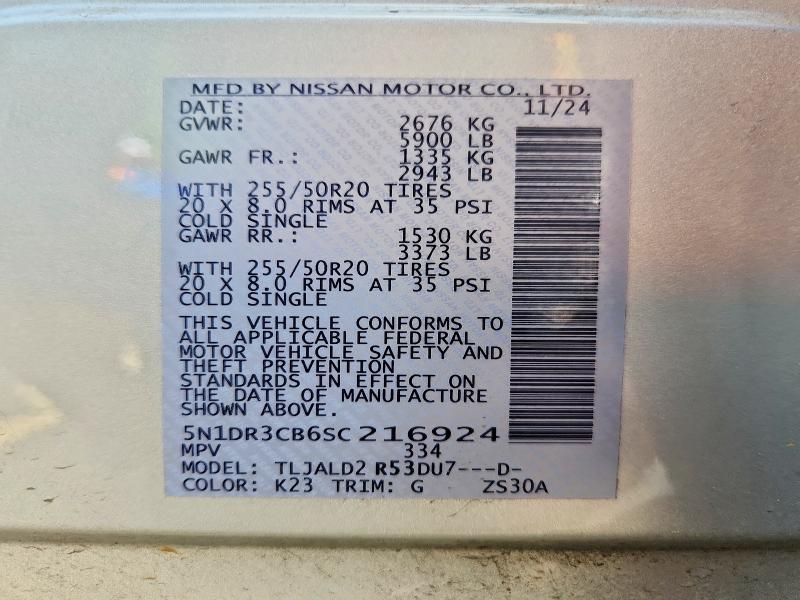 85616315 :رقم المزاد ، 5N1DR3CB6SC216924 vin ، 2025 Nissan Pathfinder مزاد بيع