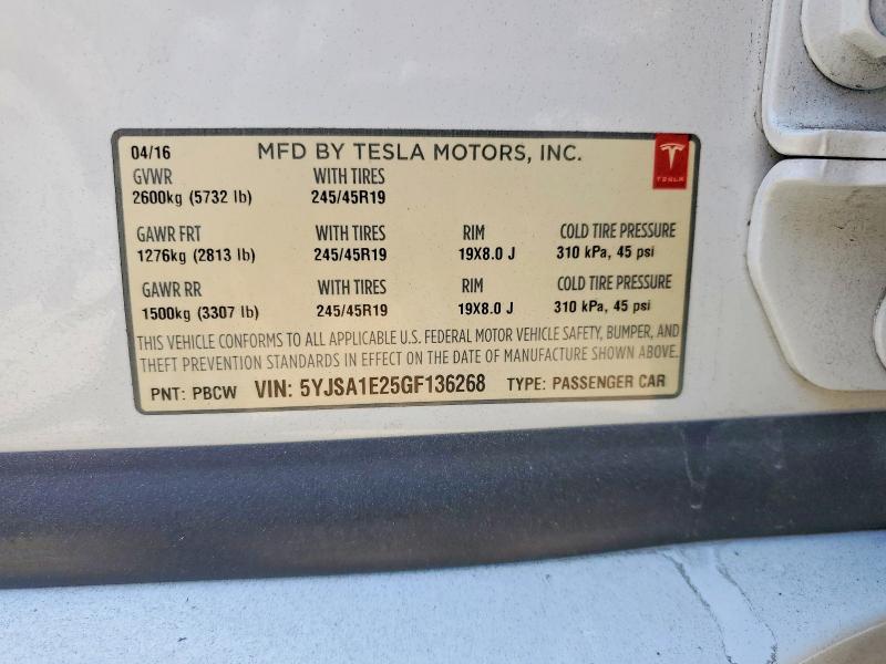 Продажа на аукционе авто 2016 Tesla Model S, vin: 5YJSA1E25GF136268, номер лота: 59649846