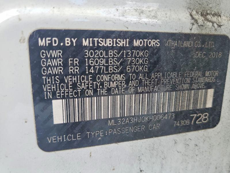 Aukcja sprzedaży 2019 Mitsubishi Mirage, vin: ML32A3HJ0KH006473, numer aukcji: 61507116