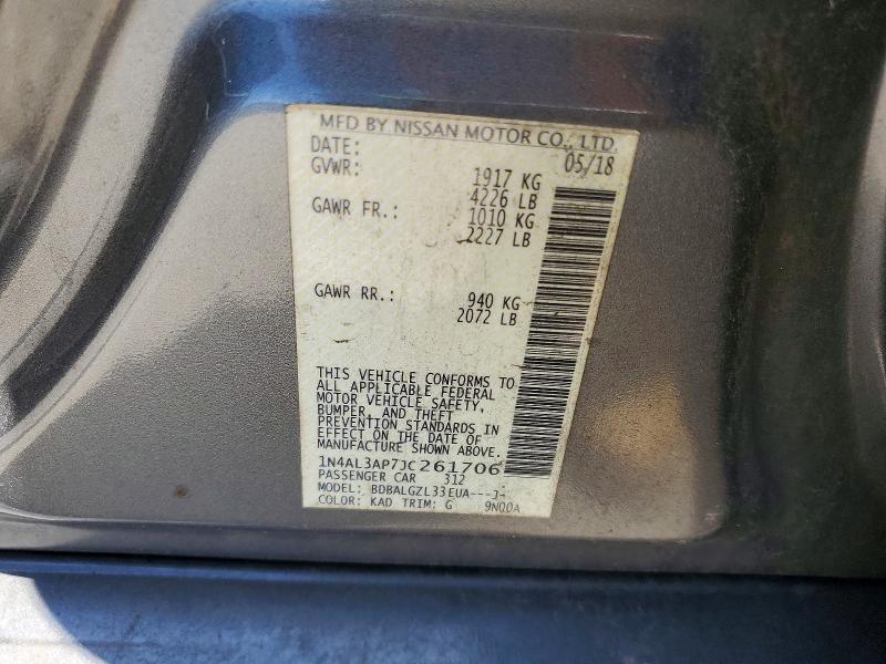 2018 Nissan Altima მანქანა იყიდება აუქციონზე, vin: 1N4AL3AP7JC261706, აუქციონის ნომერი: 61196436