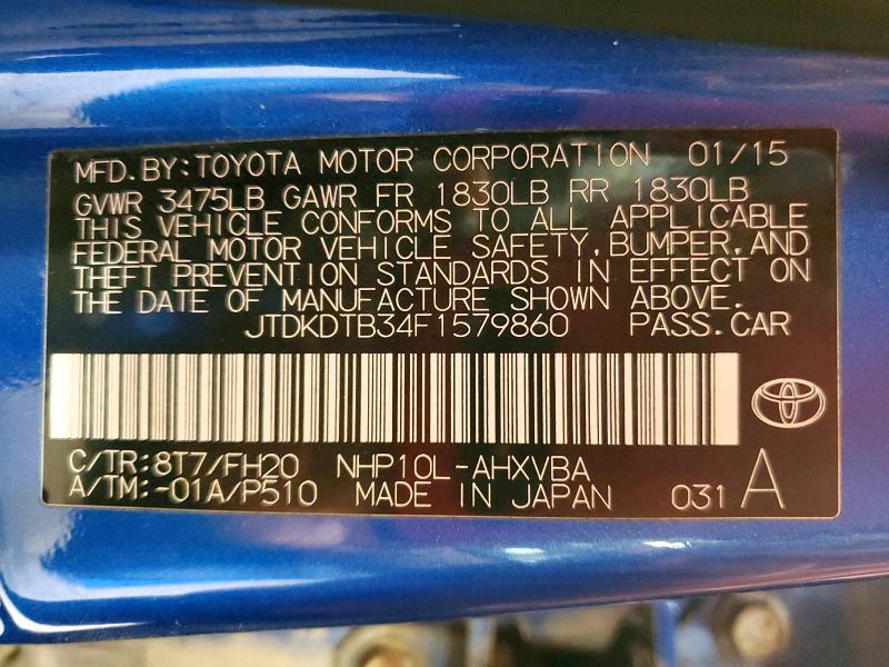 63045996 :رقم المزاد ، JTDKDTB34F1579860 vin ، 2015 Toyota Prius C مزاد بيع