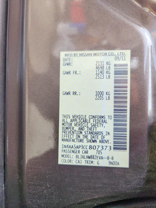 2012 Nissan Maxima მანქანა იყიდება აუქციონზე, vin: 1N4AA5AP3CC807373, აუქციონის ნომერი: 59627906