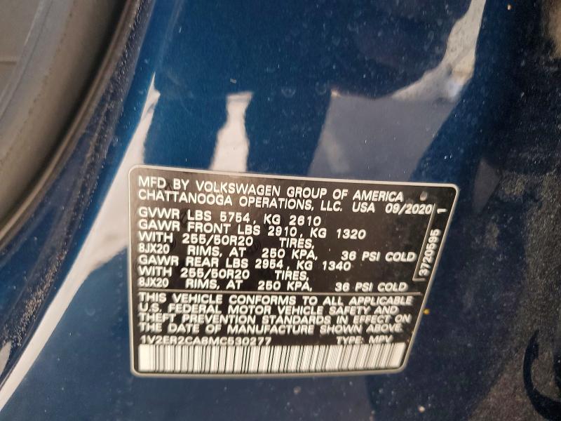 2021 Volkswagen Atlas მანქანა იყიდება აუქციონზე, vin: 1V2ER2CA8MC530277, აუქციონის ნომერი: 60444626
