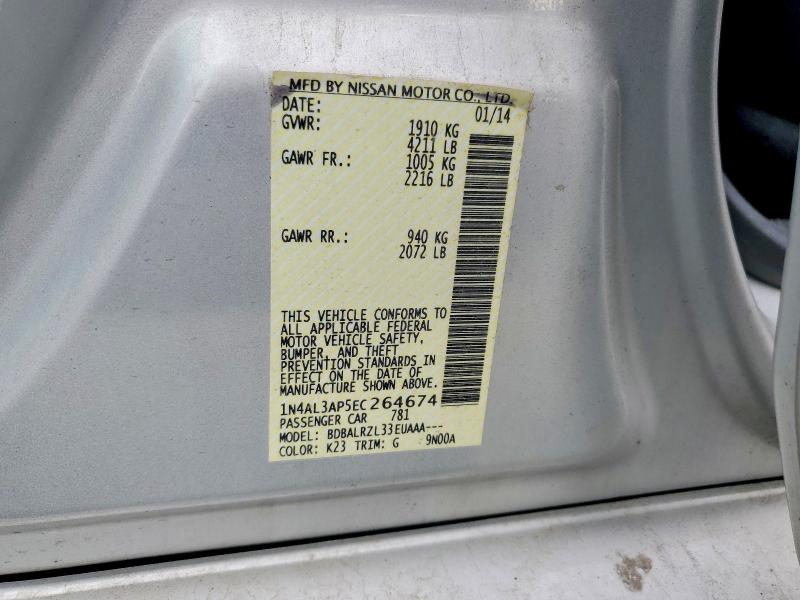 2014 Nissan Altima მანქანა იყიდება აუქციონზე, vin: 1N4AL3AP5EC264674, აუქციონის ნომერი: 61867206