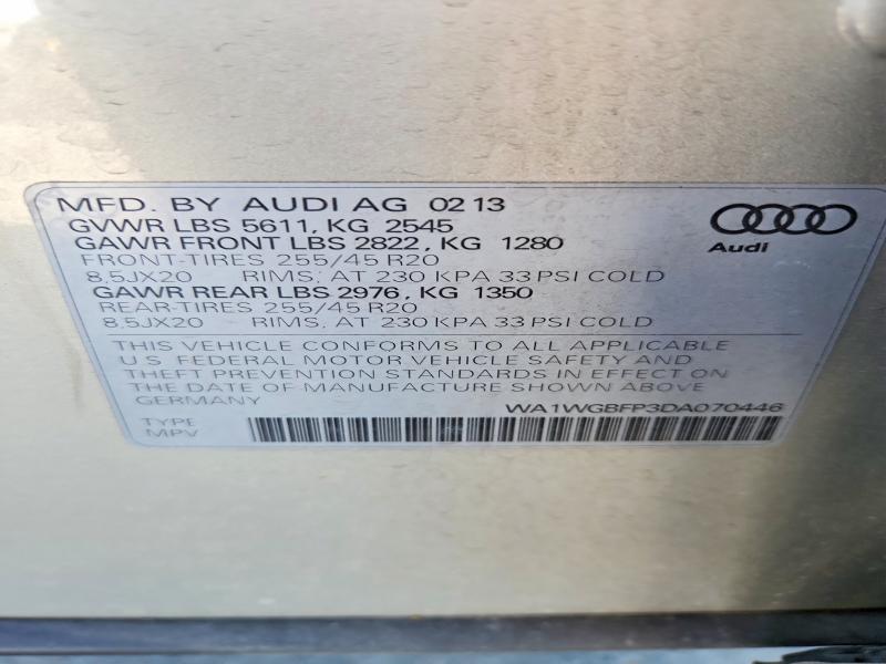 Aukcja sprzedaży 2013 Audi Q5, vin: WA1WGBFP3DA070446, numer aukcji: 60195176