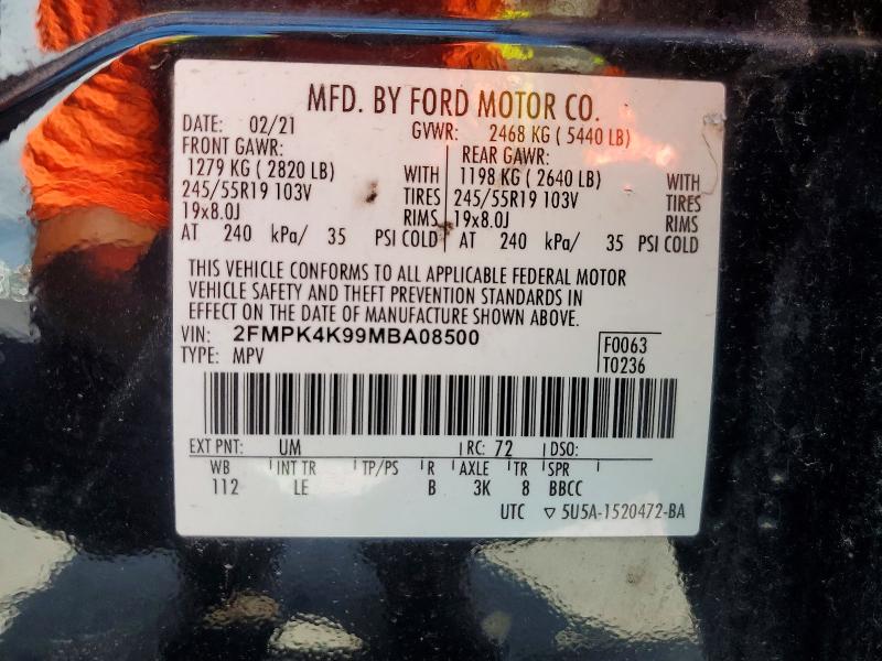 61465976 :رقم المزاد ، 2FMPK4K99MBA08500 vin ، 2021 Ford Edge مزاد بيع