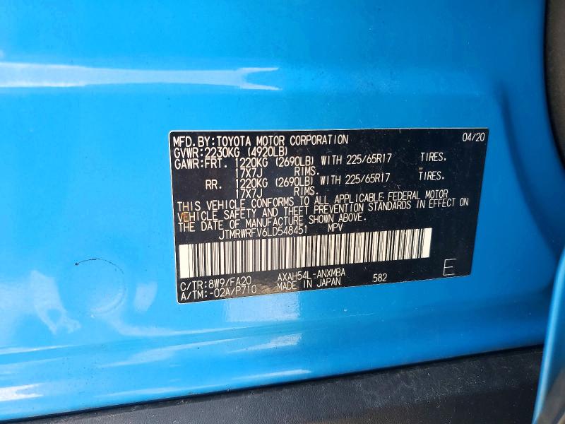 Aukcja sprzedaży 2020 Toyota Rav4 Hybrid, vin: JTMRWRFV6LD548451, numer aukcji: 59230806