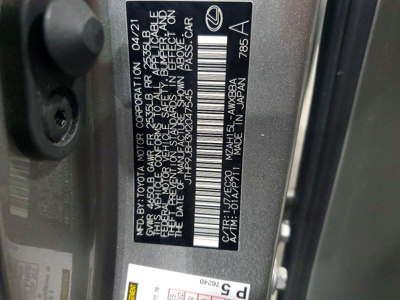 Aukcja sprzedaży 2021 Lexus Ux, vin: JTHP9JBH3M2047545, numer aukcji: 61605236