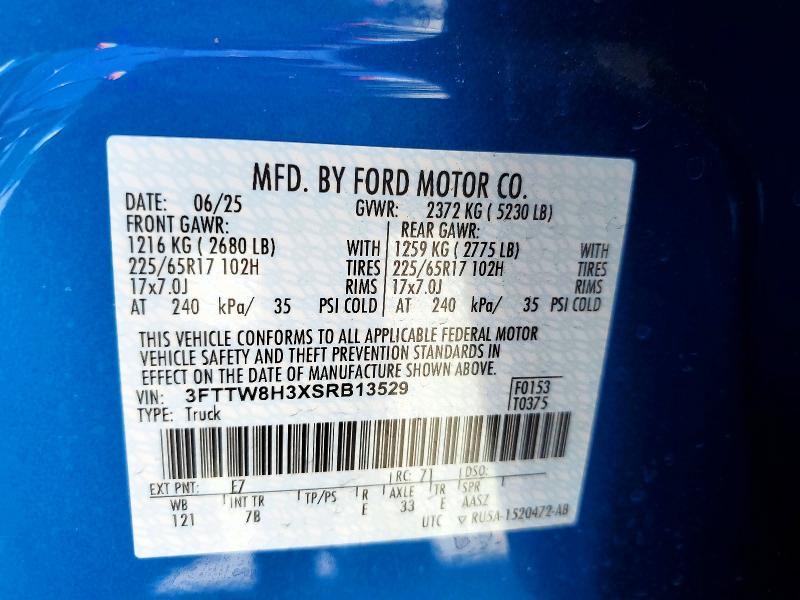 Продаж на аукціоні авто 2025 Ford Maverick, vin: 3FTTW8H3XSRB13529, номер лоту: 59398856