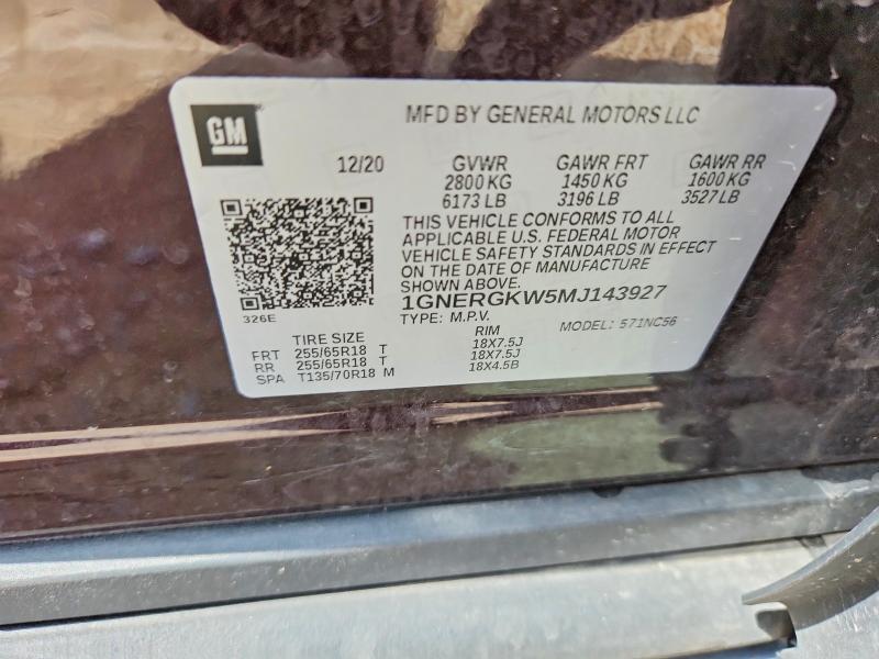 2021 Chevrolet Traverse მანქანა იყიდება აუქციონზე, vin: 1GNERGKW5MJ143927, აუქციონის ნომერი: 60716956