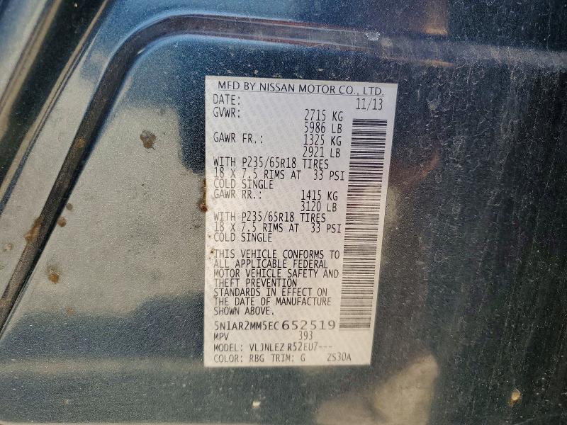 60139056 :رقم المزاد ، 5N1AR2MM5EC652519 vin ، 2014 Nissan Pathfinder مزاد بيع
